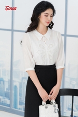 11001W93 - Áo sơmi trắng tơ, thêu hoa bô đê Limitted.