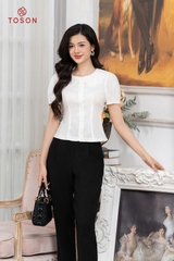 23043B83 - Quần trượt hàn đen, dáng baggi gấu gập nơ vê SXTN.