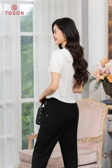 23043B83 - Quần trượt hàn đen, dáng baggi gấu gập nơ vê SXTN.