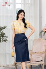 30020T93 - Chân váy bò tím than, dáng suông cạp phối nơ cách điệu SXTN.