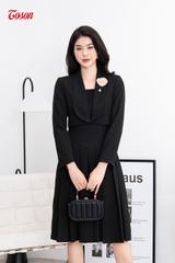 B8482B82 - Bộ Text đen: Áo vest lửng ve bầu + Đầm xòe sát nách (Limitted)..