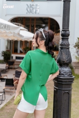 27036W63 - Quần short vittex trắng, cạp trang trí đai.