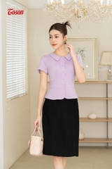 16000T83 - Áo ký giả xước nhật tím cà, cổ sen dáng peplump.