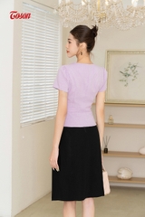 16000T83 - Áo ký giả xước nhật tím cà, cổ sen dáng peplump.