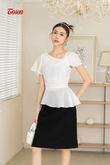 36018B93 - Chân váy A đen vittex, cạp phối cá đính cúc.