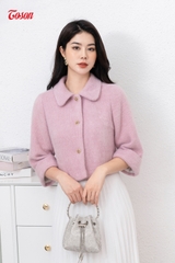 82334T03 - Áo Vest ngắn dạ len tím pastel, cổ sen tay gập nơ vê.