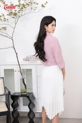 82334T03 - Áo Vest ngắn dạ len tím pastel, cổ sen tay gập nơ vê.