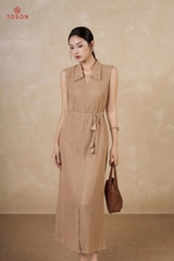 42063N95 - Đầm ren sợi nâu, thắt đai eo