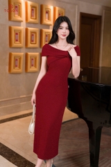 49669 - Đầm tiệc đỏ trễ vai