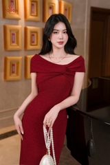 49669 - Đầm tiệc đỏ trễ vai