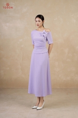 B1346 - Bộ thun len tím: Áo vai lệch đính hoa + C.Váy