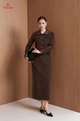 B8364N65 - Bộ nhung nâu phối da: Vest + C.váy