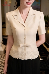 19113E66 - Áo ký giả kem, gấu thêu hoa bô đê