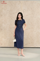 JDC02X95 - Đầm denim cổ đức phối be