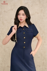 JDC02X95 - Đầm denim cổ đức phối be