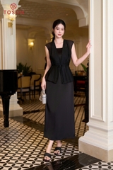 B1427B65 - Bộ đen: áo tơ khoác+ Đầm lụa 2 dây (limitted)