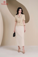 19344 - Áo vest tay cộc gấm hoa kim tuyến thắt đai eo