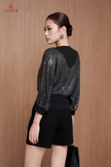 18120B95 - Áo thun đen bling bling phối đen