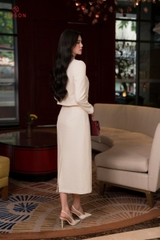 B8374E65 - Bộ u mì xốp kem: Vest ngắn + C.váy