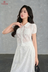 B1326W65 - Bộ đũi lụa thêu hoa nhí: Áo + C.váy xoè.