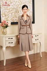 S8571K84 - Bộ text kẻ nhỏ: vest lé, phối thắt đai + CV xếp ly