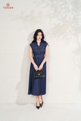 JDK06X65 - Đầm denim xanh eo chun tà bong chéo