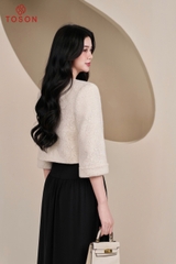 82021 - Áo khoác ngắn gấm lông thêu hoa