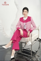 S8261P14 - Bộ text hồng sen: Vest phối hồng + quần ống rộng