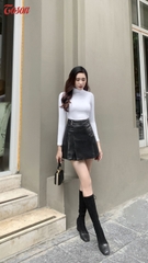 AGN33W33 - Áo giữ nhiệt cotton trắng, cổ gập dáng ôm