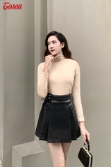 AGN33E32 - Áo giữ nhiệt cotton be da, cổ gập dáng ôm.