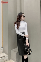 AGN22W33 - Áo giữ nhiệt cotton trắng, cổ 3cm dáng ôm