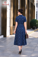 JDC92X96 - Đầm denim họa tiết diễu chỉ trắng