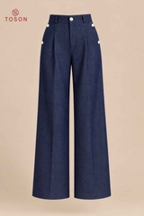 JQD45X66 - Quần denim suông, cửa túi đính cúc