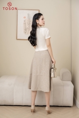 S1393E93 - Bộ tweet kem phối: áo cổ sen + chân váy xòe..