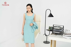 S8473X93 - Set tweet xanh: Áo vest + Đầm dáng A..