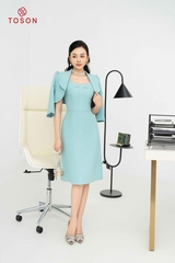S8473X93 - Set tweet xanh: Áo vest + Đầm dáng A..