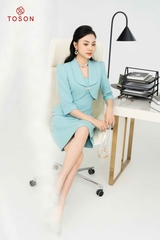 S8473X93 - Set tweet xanh: Áo vest + Đầm dáng A..