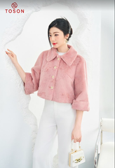 89977P33 - Áo lông Hồng đỗ dáng ngắn, tay rộng gập bồng.