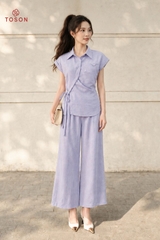 B1270 - Bộ linen xanh ngọc: Áo vạt lệch + Q suông