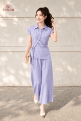 B1270 - Bộ linen xanh ngọc: Áo vạt lệch + Q suông