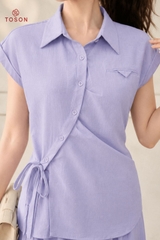 B1270 - Bộ linen xanh ngọc: Áo vạt lệch + Q suông