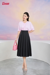 14011P63 - Áo thô nhuyễn hồng pastel, form rộng ngực xếp cách điệu nơ....