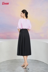 14011P63 - Áo thô nhuyễn hồng pastel, form rộng ngực xếp cách điệu nơ....