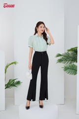 28033B63 - Quần trượt hàn đen vẩy xẻ ống, cạp cao phối cá đính cúc.