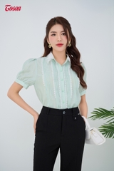 28033B63 - Quần trượt hàn đen vẩy xẻ ống, cạp cao phối cá đính cúc.