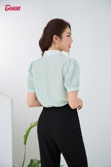 28033B63 - Quần trượt hàn đen vẩy xẻ ống, cạp cao phối cá đính cúc.