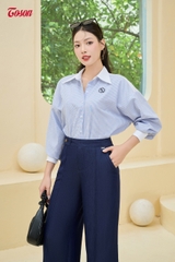 24014T63 - Quần culottes bò giấy xanh than, ống bấu mí Limitted.