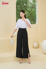 24022B53 - Quần cullotes chiffon đen.