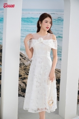 43098W93-đầm trắng tơ nền in hình bướm3D