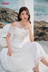 43098W93-đầm trắng tơ nền in hình bướm3D
